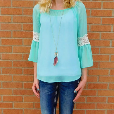 Vanilla Bay | Chiffon Top with Lace Mint