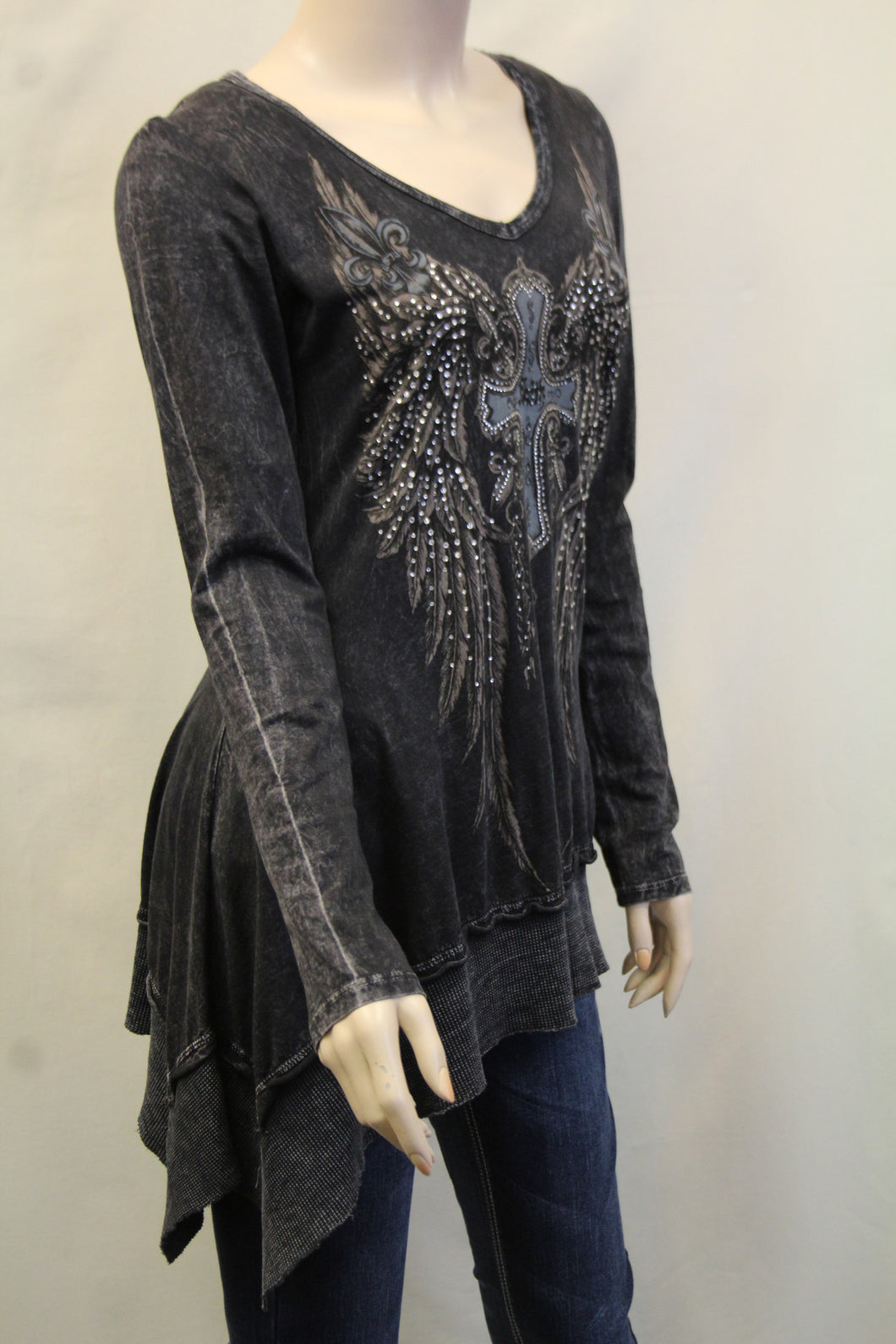 Vocal | Grey Tunic Top with Faith Cross & Wings