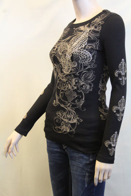 Vocal | Thermal Embellished Long Sleeve with Fleur De Lis Top