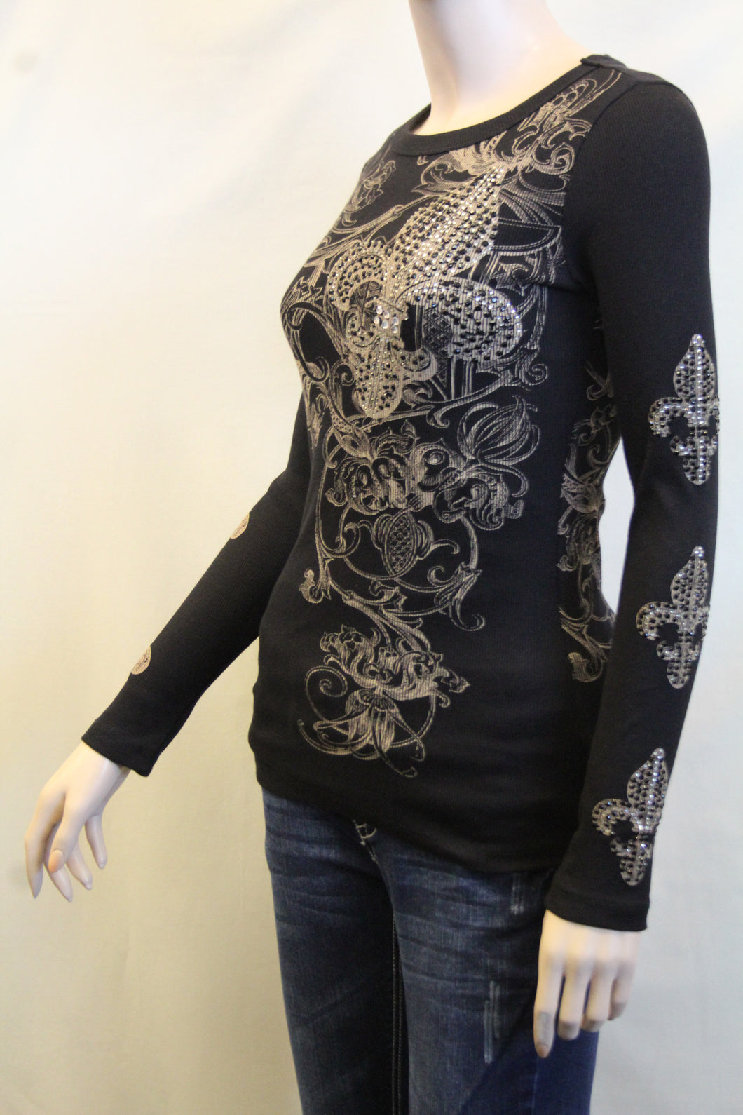 Vocal | Thermal Embellished Long Sleeve with Fleur De Lis Top