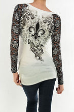 Vocal | White and Black Lace Long Sleeve with Embellished Fleur De Lis Top