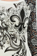Vocal | White and Black Lace Long Sleeve with Embellished Fleur De Lis Top