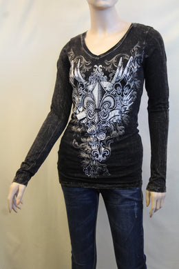 Vocal | Embellished Long Sleeve with Fleur De Lis Top