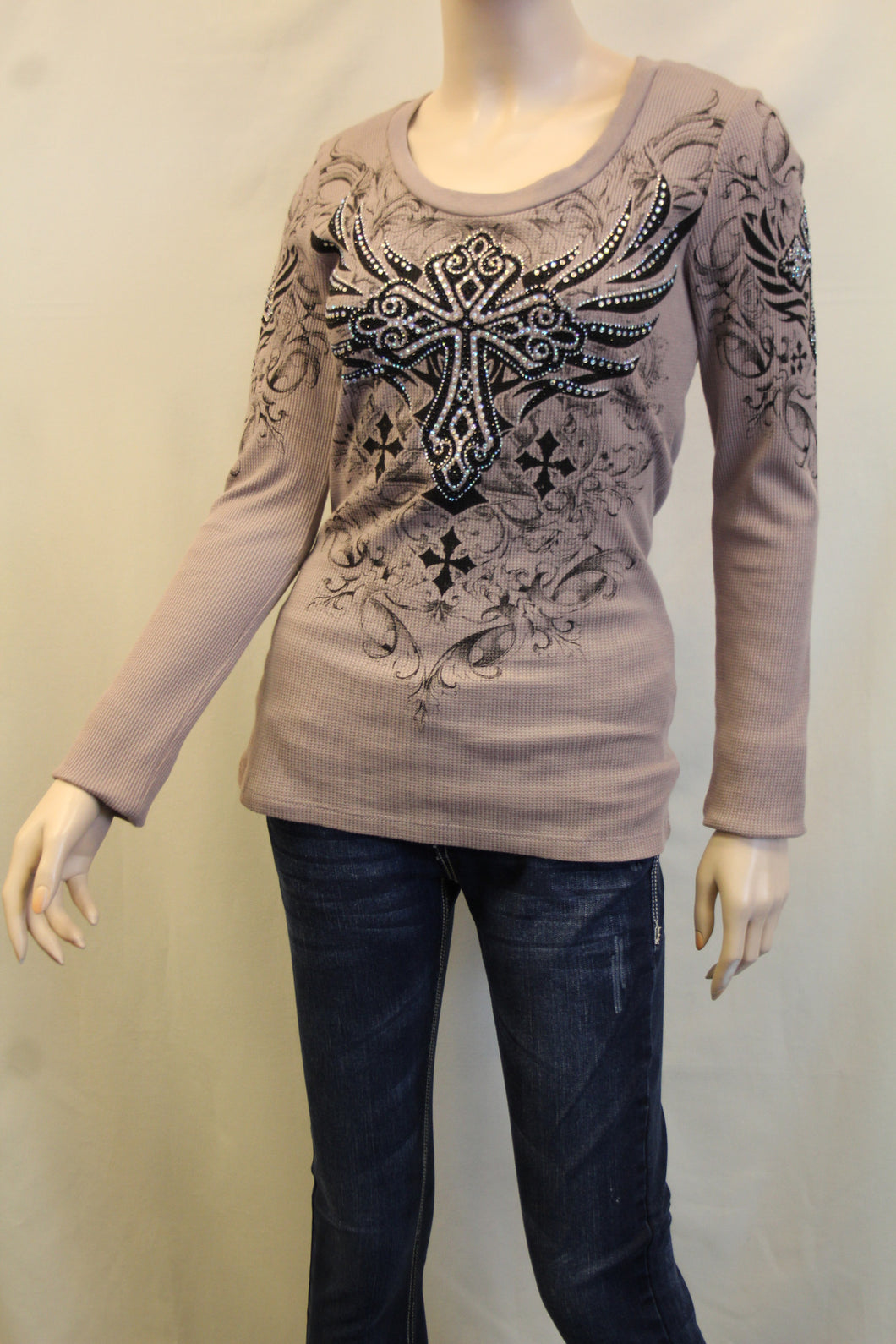 Vocal | Embellished Long Sleeve with Cross Top