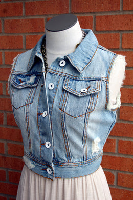 YMI | Light Denim Frayed, Cropped Vest