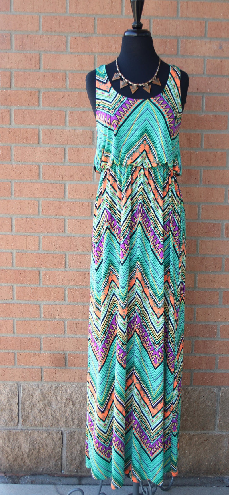 knee length dresses for ladies Koai Beige and Mint Chevron Print Wrap Dress main image 1