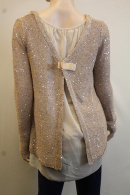 Yahada | Sequin Knit Sweater with Bow Beige