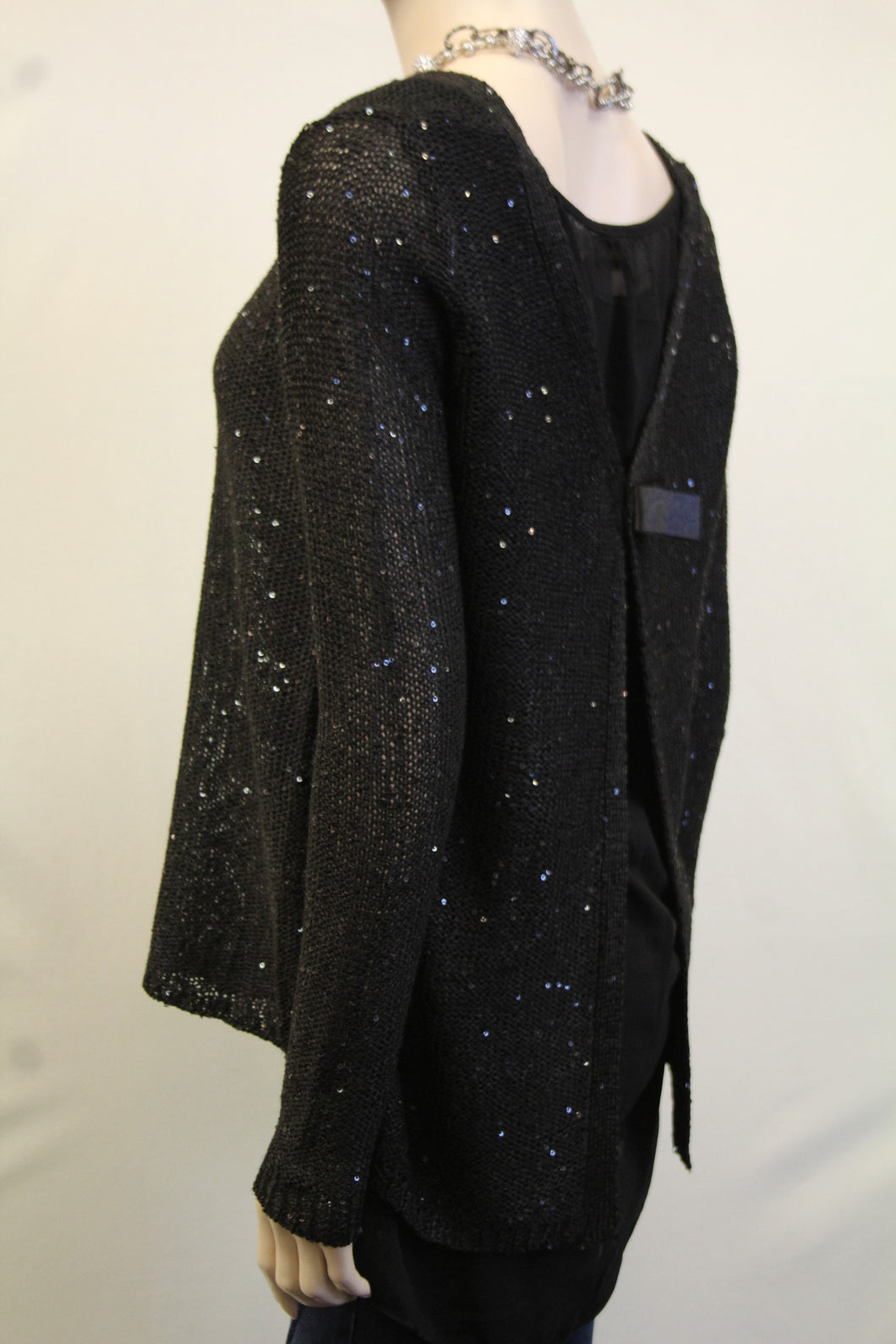 Yahada | Sequin Knit Sweater with  Bow Black