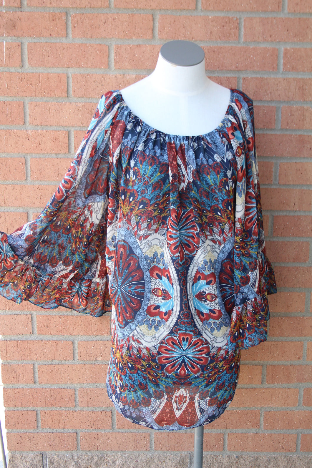Yahada | Off The Shoulder Tunic Floral Blue