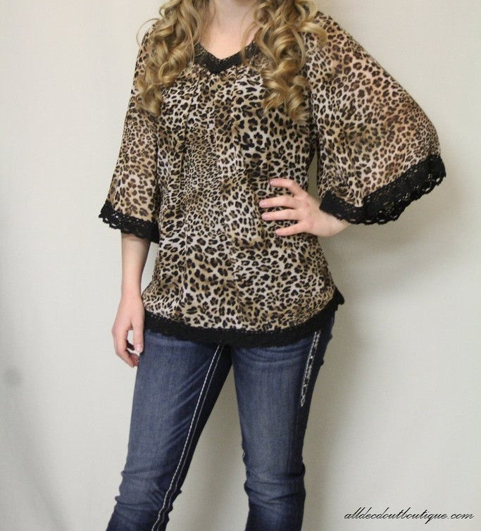 By Together | Cheetah Print Top with Black Crochet Trimming