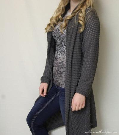 Honey Punch Knit Cardigan Charcoal All Decd Out
