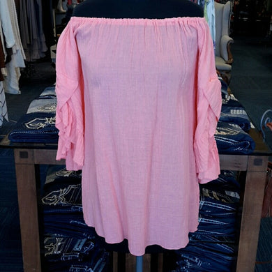 Elan | Coral Gauze Off the Shoulder Blouse - All Decd Out