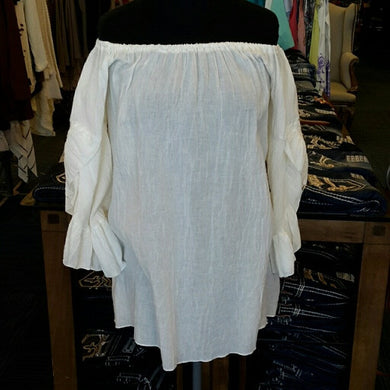 Elan | Natural Gauze Off the Shoulder Blouse - All Decd Out