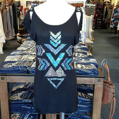 Vocal | Aztec Mini Black/Multi Sequin Dress - All Decd Out