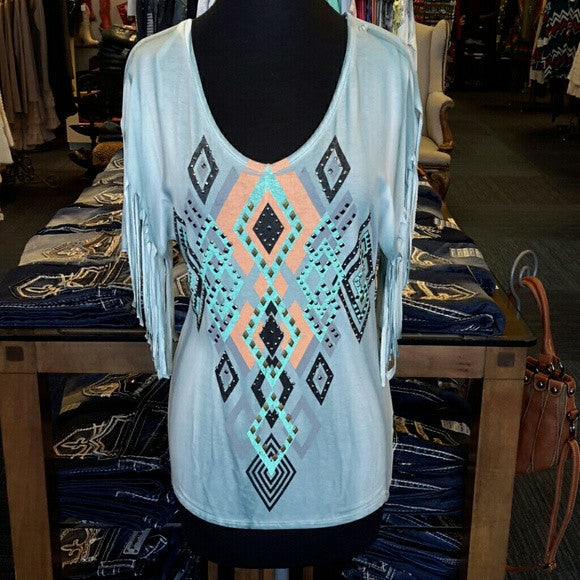 Vocal | Aztec Mint/Multi Swarovski Crystal Blouse - All Decd Out