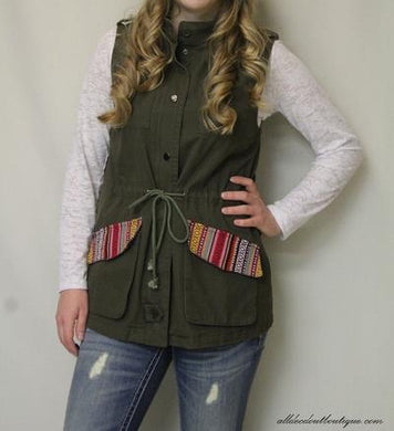 En Creme | Olive Cargo Vest with Multi Color Pocket - All Decd Out