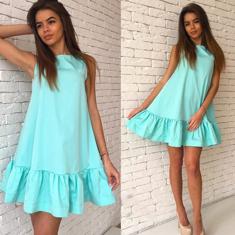 2017 dress luxury women 2017 Women's Vestidos Sexy Ruffles Dress Summer Sleeveless Casua Sky Blue / XXL