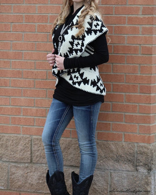 Elan | Reversible Black and White Aztec Vest - All Decd Out